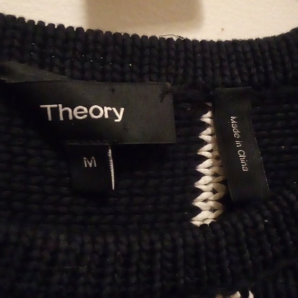 NWOT - Theory Knit Navy Blue & White Striped Short Sleeve Pullover Top - Medium - Picture 3 of 6